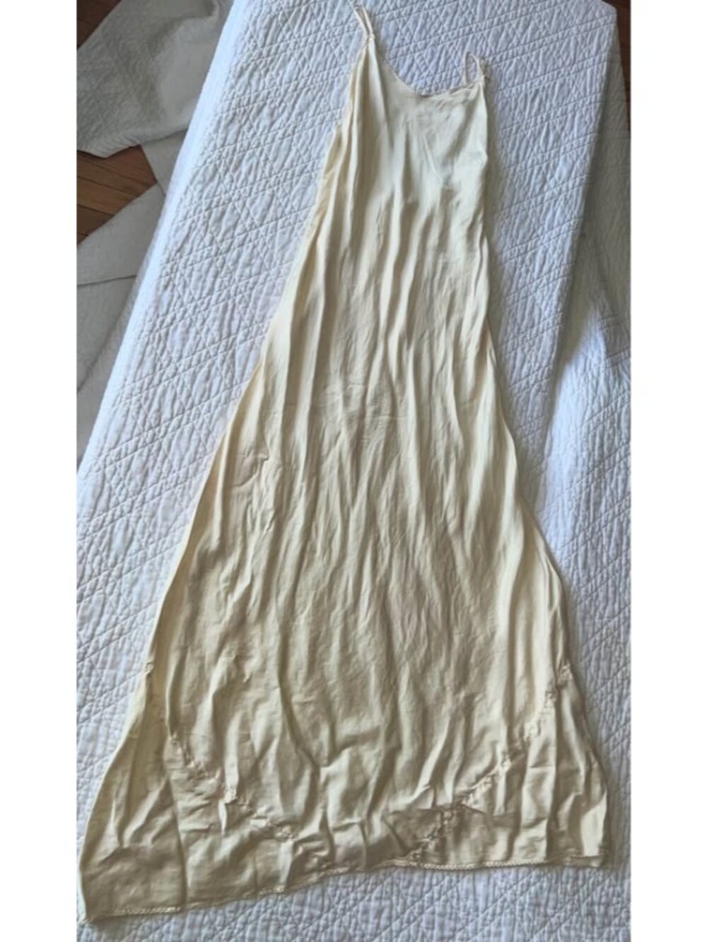 Vintage Ivory Nylon Full Slip Nightgown XS Flounce Hem 1960s Bridal Lingerie